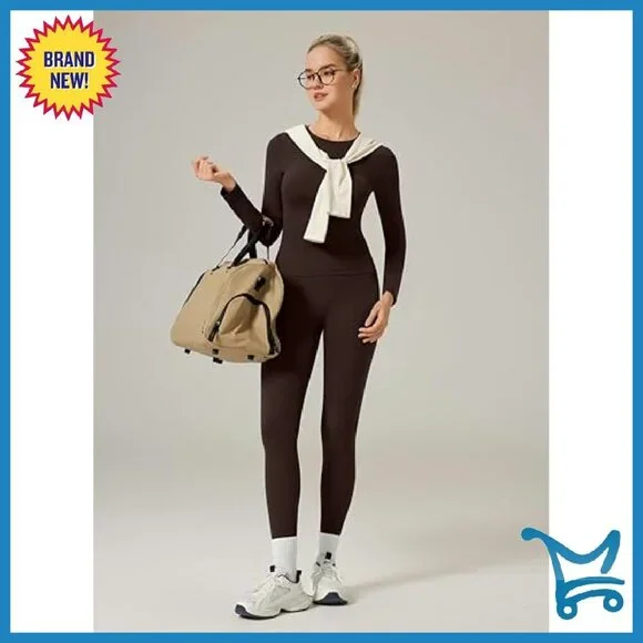 Slim Fit Long Sleeve Top & Hidden Scrunch Leggings Workout Set - Picture 5 of 8